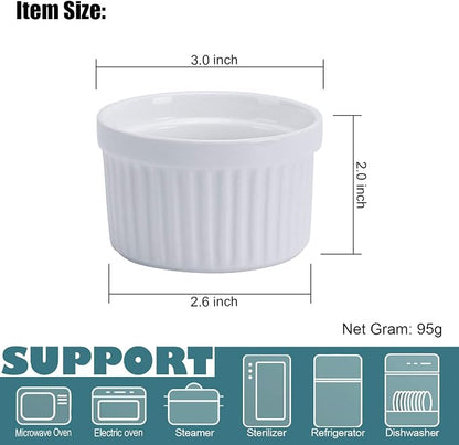Porcelain Ramekins 4OZ,Set of 8, Souffle Dishes, Oven Safe Ramekin Bowls Serving For Creme Brulee, Custard, Pudding, Mini Desserts, Jam, Dips, Sauces, Ramekins For Baking