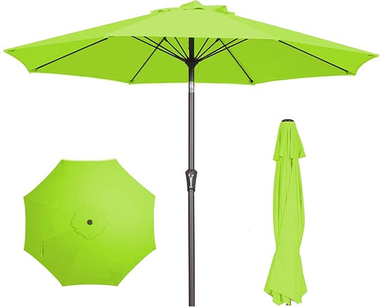 PatioKingdom 9FT Patio Outdoor Umbrella-UPF 50+ Sun Shade with Wind Vent, Push-Button Tilt & Smooth Crank Lift, Rust-Resistant Fiberglass Frame for Garden, Backyard,Yard (Apple Green, 9FT)