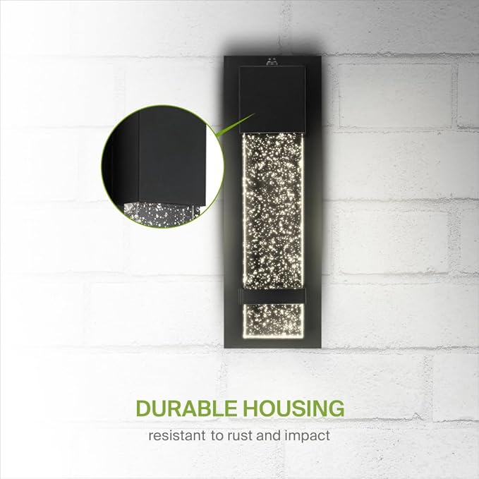 ASD LED 13" Bubble Glass Wall Light Fixture, Outdoor Dusk to Dawn Sconce | 3CCT, Waterproof, Photocell, ETL Listed | 12W 500LM 3000-5000K 120V | Exterior Lantern, Porch Lighting | Black, 2 Pack