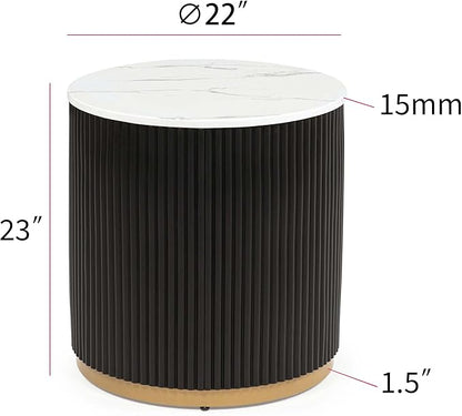 kevinplus ø22'' Faux Marble Top Side Table Round Circle End Table for Living Room, Modern Luxurious Wooden Base Gold-Finished Style, Easy Assembly, Black & Gold & White