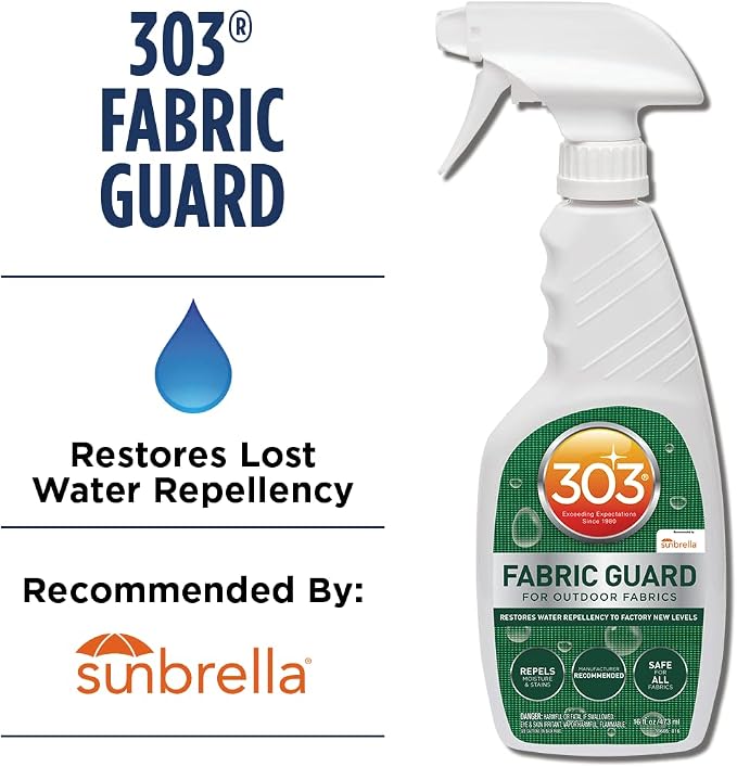 303 (30606) Products Fabric Guard - For Outdoor Fabrics - Restores Water Repellency To Factory New Levels - Repels Moisture - Prevents Stains - Safe For All Fabrics, 32 fl. oz., White