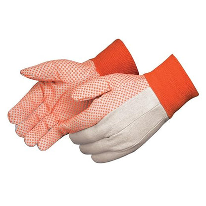 9505A Canvas Textile Work Gloves, 10 oz Cotton/Polyester with Orange PVC Dots, Knit Wrist, General-Purpose | Men's, One Size Fits Most, Pack of 12