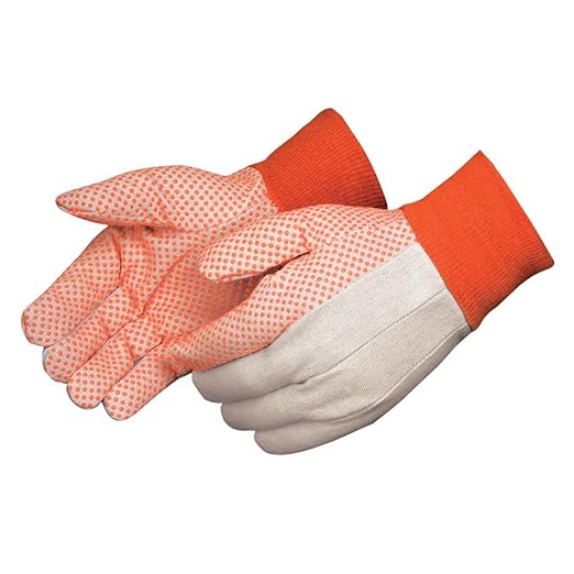9505A Canvas Textile Work Gloves, 10 oz Cotton/Polyester with Orange PVC Dots, Knit Wrist, General-Purpose | Men's, One Size Fits Most, Pack of 12