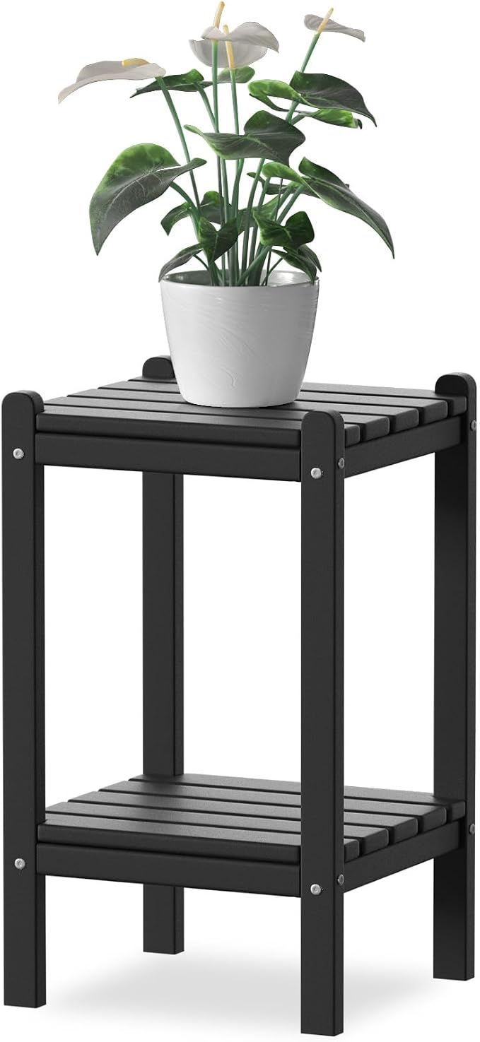 Outdoor Side Table, 26-Inch Tall Adirondack Patio Side Table, All-Weather HDPE Outdoor End Table for Porch Deck Balcony Pool, Easy Maintenance, Black