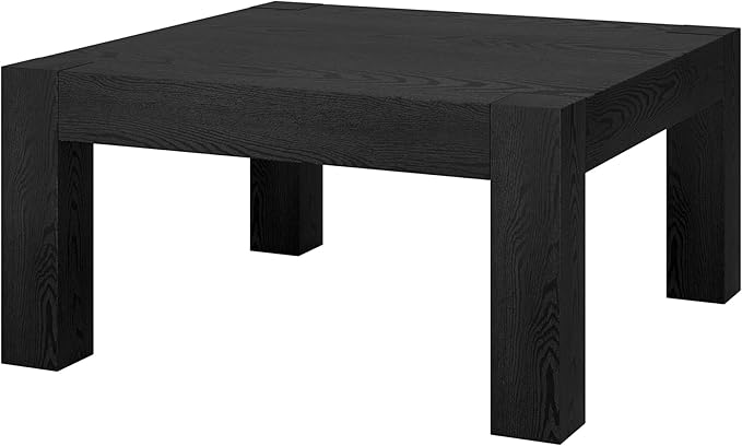Henn&Hart 34" Square Coffee Table with Wood Top for Living Room, Family Room, Office, or Apartment, Black Grain
