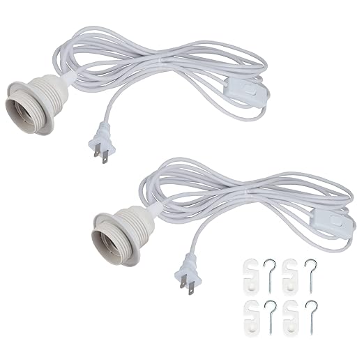 HESSION 15.6ft Plug in Pendant Light, 2-Pack Light Sockets Extension Cord, White Hanging Light Cord E26/E27 Latern Pendant Light Fixtures with ON/Off Switch