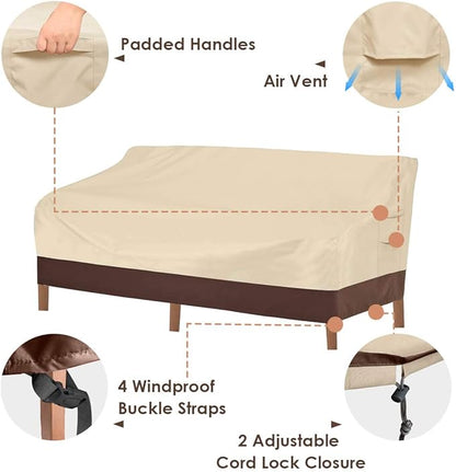 Vailge Heavy Duty Patio Sofa Cover, 100% Waterproof 3-Seater Outdoor Sofa Cover,Lawn Patio Furniture Covers with Air Vent and Handle,60"W x 35"D x 35" H,Beige&Brown