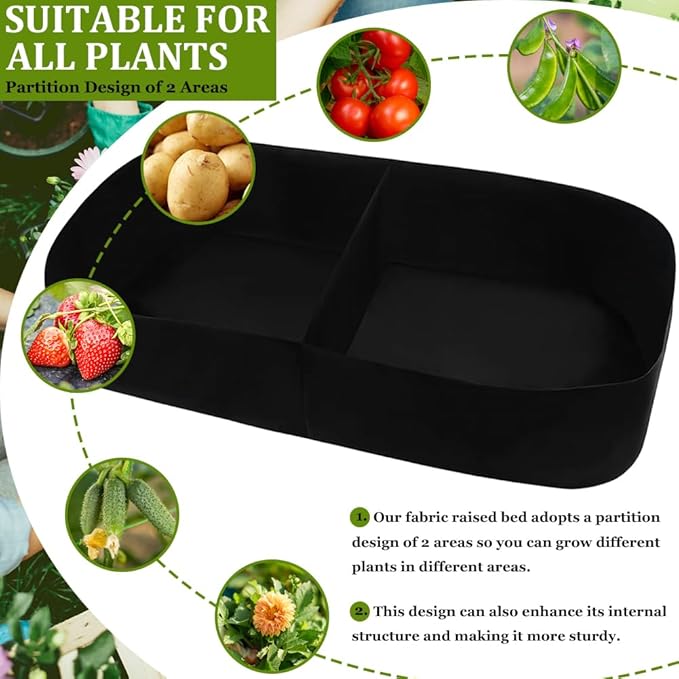 Fabric Raised Garden Bed, 58 Gallon 2 Grids Rectangle Garden Grow Bags, 2x4 FT Breathable Planter Raised Beds for Growing Vegetables Flowers Herb, Raised Planters for Outdoor Plants