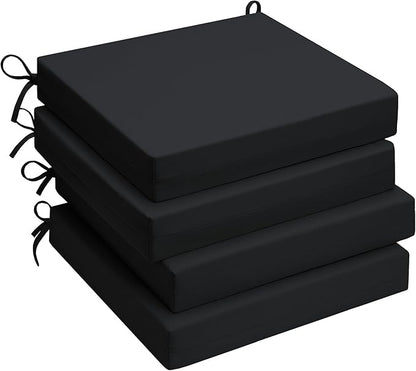 UNIKOME Outdoor Chair Cushions Pack of 4, Water Resistant Patio Cushions with Ties, High Density Sponge Filling Square Corner Seat Cushions for Outdoor Furniture, 19"*19"*3", Black