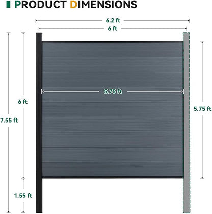 Mondaria Privacy Fence for Outside, 6ftx6ft Outdoor Privacy Panels with In-ground Post, Wind Resistant Wood Plastic Composite Fencing for Patio, Backyard, Garden and Swimming Pool (Gray with 1 Post)