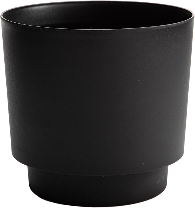 Bloem Hopson Decorative Resin Cachepot with Metal Stand, 10" Indoor and Outdoor Planter with Gold Metal Stand, Black
