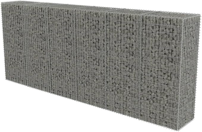 Galvanized Steel Gabion Wall with Covers, Gabion Mesh Wire Wall Panel Galvanized Steel Garden Stone Wire Basket Fencing Patio Decorative Fence, 118"x19.7"x59",-191