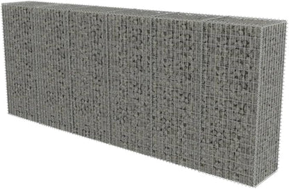 Galvanized Steel Gabion Wall with Covers, Gabion Mesh Wire Wall Panel Galvanized Steel Garden Stone Wire Basket Fencing Patio Decorative Fence, 118"x19.7"x59",-191