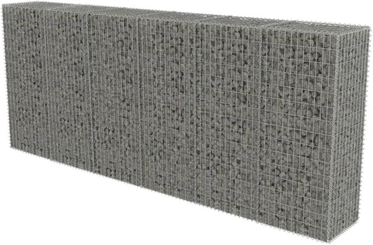 Galvanized Steel Gabion Wall with Covers, Gabion Mesh Wire Wall Panel Galvanized Steel Garden Stone Wire Basket Fencing Patio Decorative Fence, 118"x19.7"x59",-191