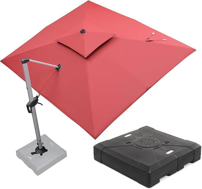 PURPLE LEAF 9 X 11 FT Cantilever Patio Umbrellas with Base Included, Large Square Offset Umbrella with 360° Rotation, Outdoor Aluminum Pool Umbrella for Pool Lawn Garden, Terra