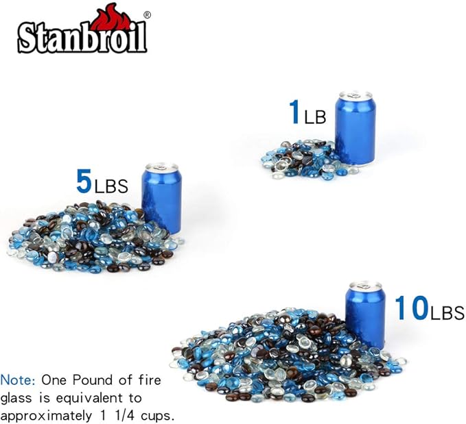 Stanbroil 10-Pound Blended Fire Glass Beads - 1/2 inch Fire Glass Drops Blended Caribbean Blue, Crystal Ice, Caramel Luster for Indoor and Outdoor Gas Fire Pits and Fireplaces