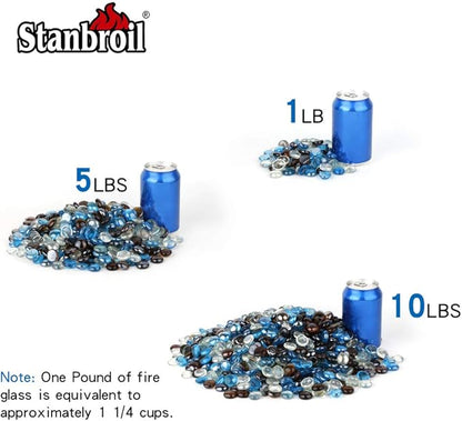 Stanbroil 10-Pound Blended Fire Glass Beads - 1/2 inch Fire Glass Drops Blended Caribbean Blue, Crystal Ice, Caramel Luster for Indoor and Outdoor Gas Fire Pits and Fireplaces
