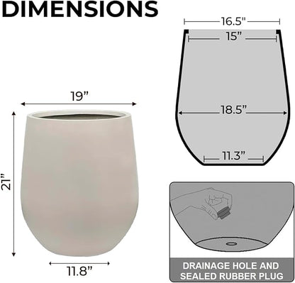 21"H x 19"D Corso Fiberstone Round Tapered Planter - Christmas Tree Planter, Smooth Finishes, Weather Resistant for Indoor & Outdoor Use, Included 2 Extra Coco Mats (Taupe, 15" Pot Opening)