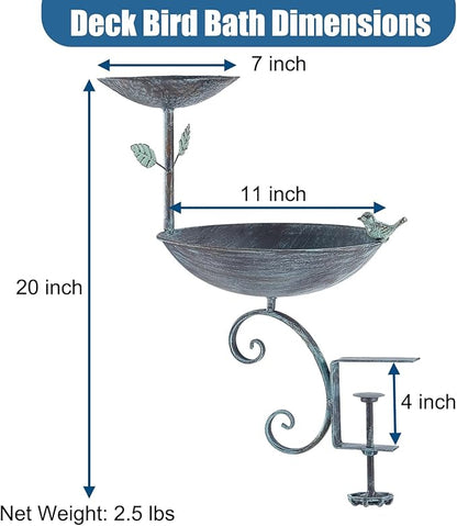 2 in 1 Bird Bath for Deck Railing and Balcony, Bird Feeders for Outdoors with Heavy Duty Clamp, Unique for Outside and Blue Birdfeeder Suitable for Garden Porch Backyard