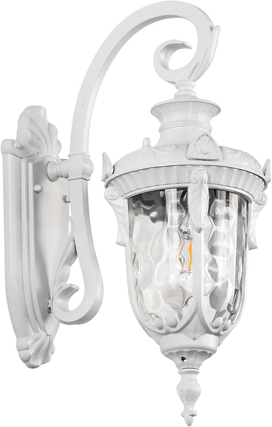 Outdoor Wall Lights, Waterproof Aluminum Porch Wall Light for Outside House, Patio, Yard, Garden, White Gooseneck Exterior Wall Sconce, Hardwired Outdoor Acorn Shape Lantern Lamp, Water Ripple Glass