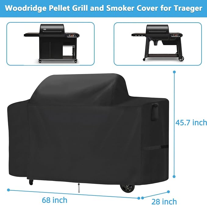 Smoker Cover for Traeger Woodridge Pro/Elite,Waterproof Grill Accessories for Traeger Woodridge Pro,Heavy Duty Windproof Wood Ridge Elite Pellet Grill Cover,68" W x 28" D x 45.7" H