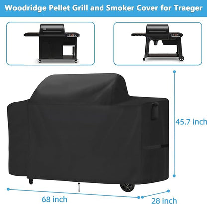 Smoker Cover for Traeger Woodridge Pro/Elite,Waterproof Grill Accessories for Traeger Woodridge Pro,Heavy Duty Windproof Wood Ridge Elite Pellet Grill Cover,68" W x 28" D x 45.7" H