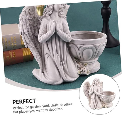 Unomor 1Pc Resin Angel Flowerpot Home Decor Chic Succulent Planter Figurine and Stable Decorative Supply for Indoor and Outdoor Unique Angel Design for Planting and Garden