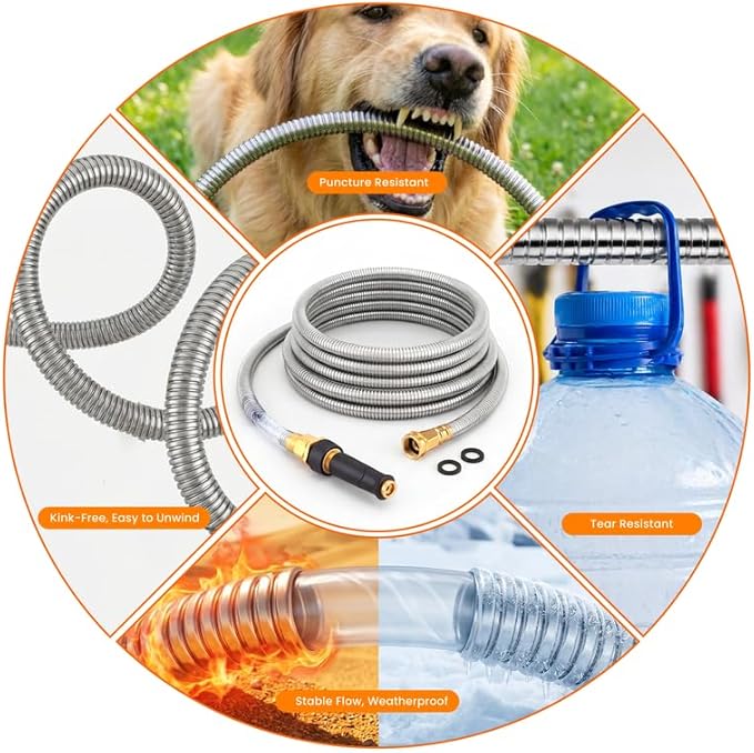 Rosy Earth Metal Garden Hose 125 FT - 304 Stainless Steel Water Hose 125 FT - Expandable Short Flexible Garden Hose,no Kink Explosion, no Bite