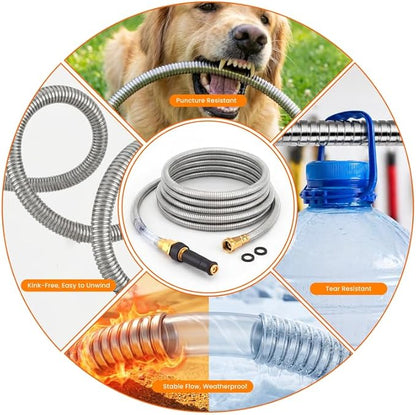 Rosy Earth Metal Garden Hose 125 FT - 304 Stainless Steel Water Hose 125 FT - Expandable Short Flexible Garden Hose,no Kink Explosion, no Bite