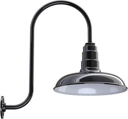 Steel Lighting Co. Topanga Barn Light | Outdoor Wall Mounted | Farmhouse Garage Light Made in America | 14 inch Dome | Upslope Gooseneck | Black Exterior/White Interior