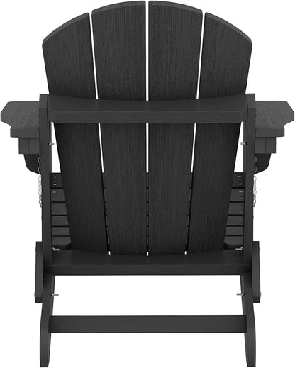 SERWALL Folding Adirondack Chairs Patio Chairs Lawn Chair Set of 6 Outdoor Adirondack Chair Weather Resistant for Patio Deck Garden, Backyard Deck, Fire Pit - Black