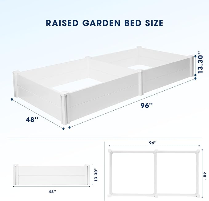PASAMIC 8x4x1ft Vinyl Raised Garden Bed, Rust-Proof Raised Plant Box for Gardening, Durable Outdoor Planter Box with Open Bottom, DIY Above Ground Vinyl Garden Beds for Fruit, Vegetables, Herbs