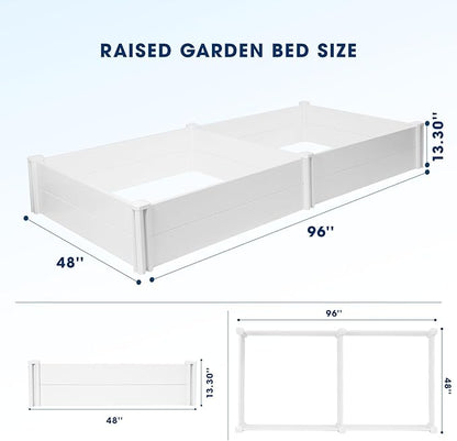 PASAMIC 8x4x1ft Vinyl Raised Garden Bed, Rust-Proof Raised Plant Box for Gardening, Durable Outdoor Planter Box with Open Bottom, DIY Above Ground Vinyl Garden Beds for Fruit, Vegetables, Herbs