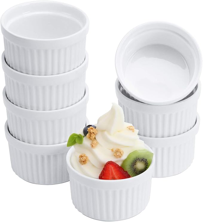 Porcelain Ramekins 4OZ,Set of 8, Souffle Dishes, Oven Safe Ramekin Bowls Serving For Creme Brulee, Custard, Pudding, Mini Desserts, Jam, Dips, Sauces, Ramekins For Baking
