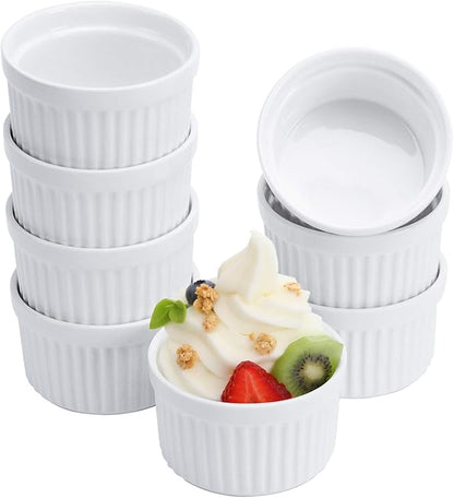 Porcelain Ramekins 4OZ,Set of 8, Souffle Dishes, Oven Safe Ramekin Bowls Serving For Creme Brulee, Custard, Pudding, Mini Desserts, Jam, Dips, Sauces, Ramekins For Baking