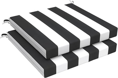 LVTXIII Outdoor Chair Cushions 19"x19"x2" Pack of 2, Water-Repellent Square Corner Memory Foam Seat Cushions with Ties for Garden Patio Furniture,Cabana Black