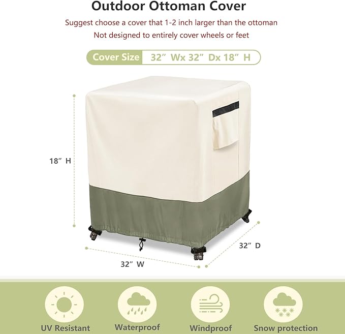 Outdoor Ottoman Cover 32 W x 32 D x 18 H inches,600D Heavy Duty Waterproof Patio Ottoman Cover,Patio End Table Covers