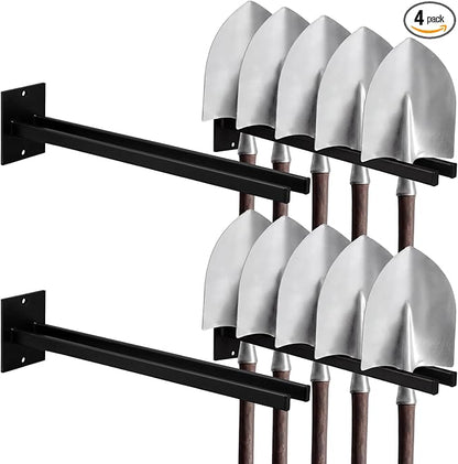 Zonon 4 Pcs Extra Long Tool Rack for Shovels Spades Rakes Brooms Shovel Holder for Truck and Shovel Rack Heavy Duty Powder Coated Steel Wall Mount Storage Organizer Garage and Shed (Black)