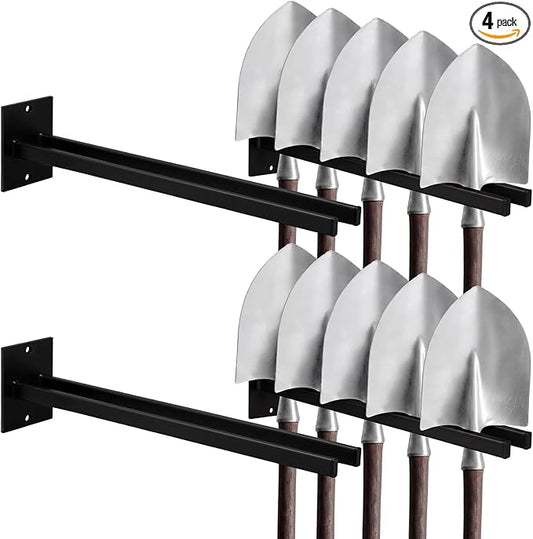 Zonon 4 Pcs Extra Long Tool Rack for Shovels Spades Rakes Brooms Shovel Holder for Truck and Shovel Rack Heavy Duty Powder Coated Steel Wall Mount Storage Organizer Garage and Shed (Black)