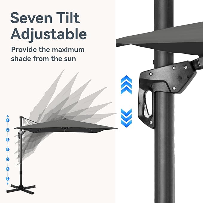 GREEN PARTY 10x10 ft Cantilever Patio Umbrella with Base, Rectangle Offset Outdoor Umbrellas with 360° Rotation, 5-Year-Non-Fading Hanging Pool Umbrella for Garden Deck Poolside - Grey