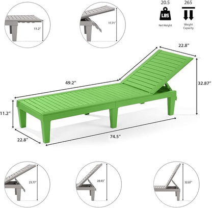 Nestl Sun Tanning Chair - Lime Green Chaise Lounge Chair Outdoor, Lightweight Pool Lounge Chairs Set of 4, Adjustable 5-Position Reclining Lawn Chair, Waterproof Beach Outdoor Lounge Chairs