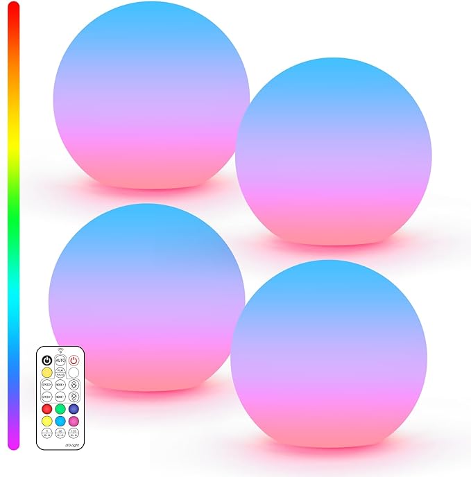 LOFTEK LED Ball Light, Multi-Color Rechargeable Night Lights, 3-inch RGB Globe Mood Lighting, Waterproof Ambient Lighting Lamp for Home Bedroom Patio Pool Decorative Lighting, Birthday Gift,4 Pack