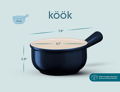 KooK French Onion Soup Bowls, French Onion Soup Crocks, Soup Bowl with Handles, 15 oz, Set of 4, Ceramic Bowls, Microwave, Dishwasher Safe & Oven safe, Stoneware,(Navy)