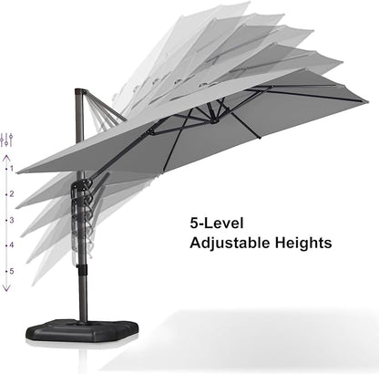 PURPLE LEAF 9'×11.5' Cantilever Patio Umbrella with Base Rectangle Offset Outdoor Umbrella Cover with Zipper for Garden Deck Pool White