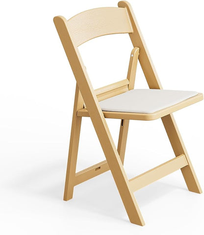 VINGLI Resin Folding Chairs with Cushion, Foldable Plastic Chair with Comfortable Padded Seats, Perfect for Event Party Indoor Outdoor, Natural, 1 PC