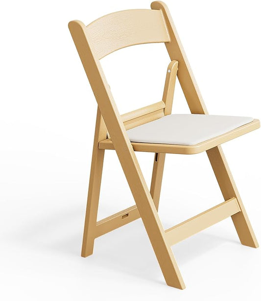 VINGLI Resin Folding Chairs with Cushion, Foldable Plastic Chair with Comfortable Padded Seats, Perfect for Event Party Indoor Outdoor, Natural, 1 PC