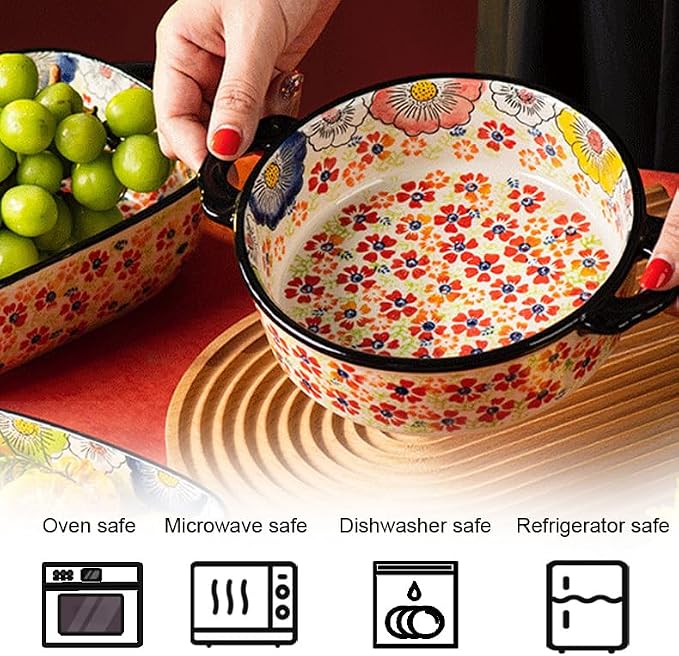 Baking Dishes For Oven, 1 Quart Round Casserole Dishes For Oven-colored flowers C-round 950ml