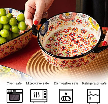 Baking Dishes For Oven, 1 Quart Round Casserole Dishes For Oven-colored flowers C-round 950ml