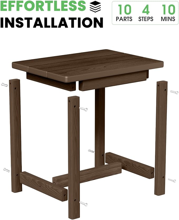 Outdoor Side Table – 17" HDPE Adirondack Side Tables, Sturdy Small Outdoor Porch Tables, Weather-Resistant & Easy Assembly Patio End Table for Garden, Balcony, Porch & Poolside (Brown)