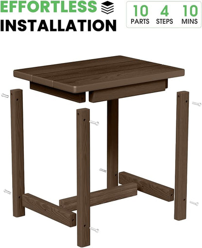 Outdoor Side Table – 17" HDPE Adirondack Side Tables, Sturdy Small Outdoor Porch Tables, Weather-Resistant & Easy Assembly Patio End Table for Garden, Balcony, Porch & Poolside (Brown)